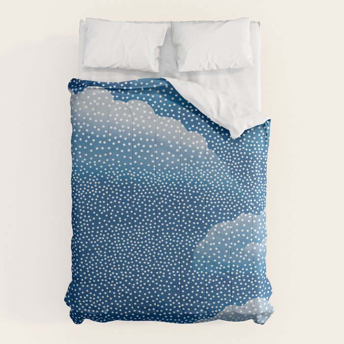 Navy Blue Japanese Painting Abstract Polkadot Art Wabi Sabi Cloud Print Minimalist Japandi Poster Comforter Gallery Image 1