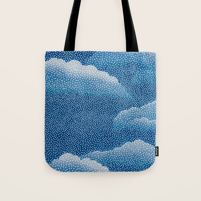 Navy Blue Japanese Painting Abstract Polkadot Art Wabi Sabi Cloud Print Minimalist Japandi Poster Tote Bag Gallery Image 1