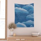 Navy Blue Japanese Painting Abstract Polkadot Art Wabi Sabi Cloud Print Minimalist Japandi Poster Wall Tapestry Gallery Image 2