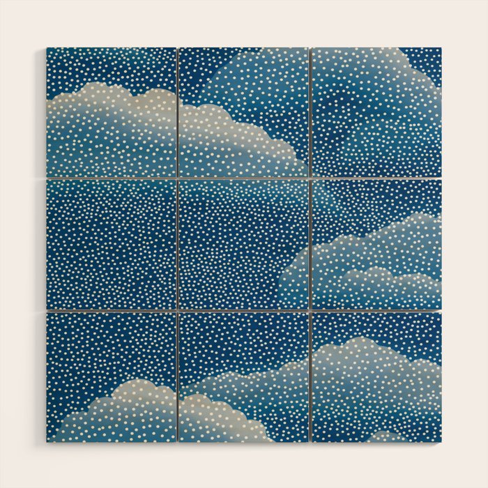 Navy Blue Japanese Painting Abstract Polkadot Art Wabi Sabi Cloud Print Minimalist Japandi Poster Wood Wall Art Gallery Image 1