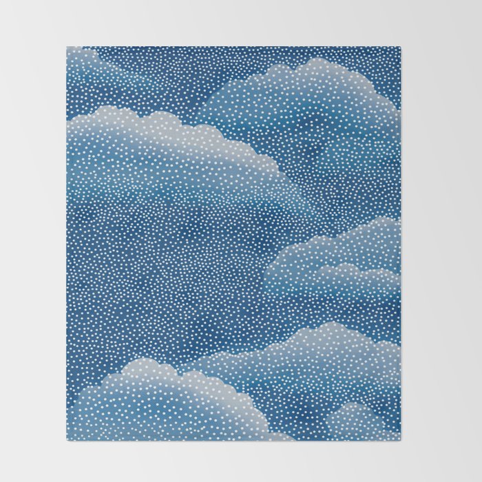 Navy Blue Japanese Painting Abstract Polkadot Art Wabi Sabi Cloud Print Minimalist Japandi Poster Throw Blanket Gallery Image 2