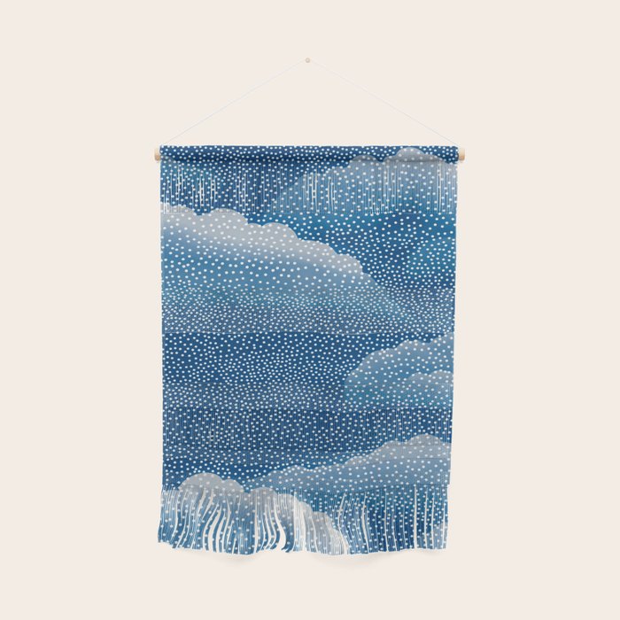 Navy Blue Japanese Painting Abstract Polkadot Art Wabi Sabi Cloud Print Minimalist Japandi Poster Wall Hanging Gallery Image 1