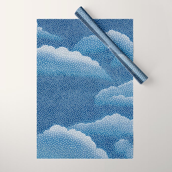 Navy Blue Japanese Painting Abstract Polkadot Art Wabi Sabi Cloud Print Minimalist Japandi Poster Wrapping Paper Gallery Image 1