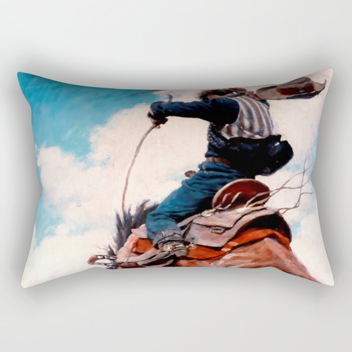 Vintage Western Painting âBuckingâ by N C Wyeth Rectangular Pillow Gallery Image 1