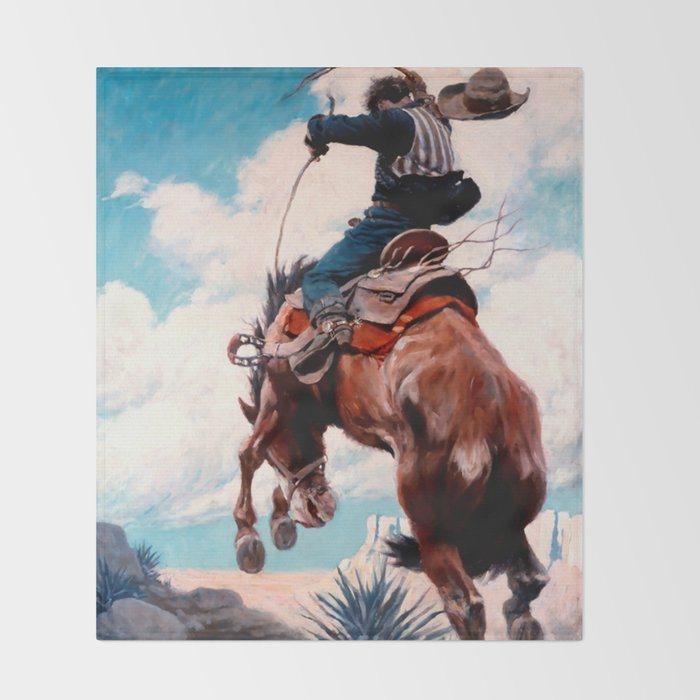Vintage Western Painting âBuckingâ by N C Wyeth Throw Blanket Gallery Image 2