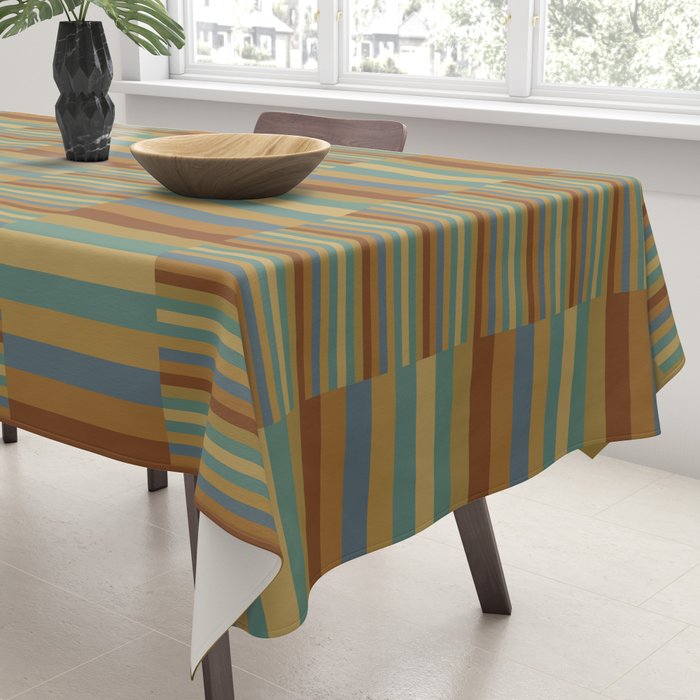 Mixed Stripes Pattern XX Retro Earthy Tablecloth Gallery Image 3