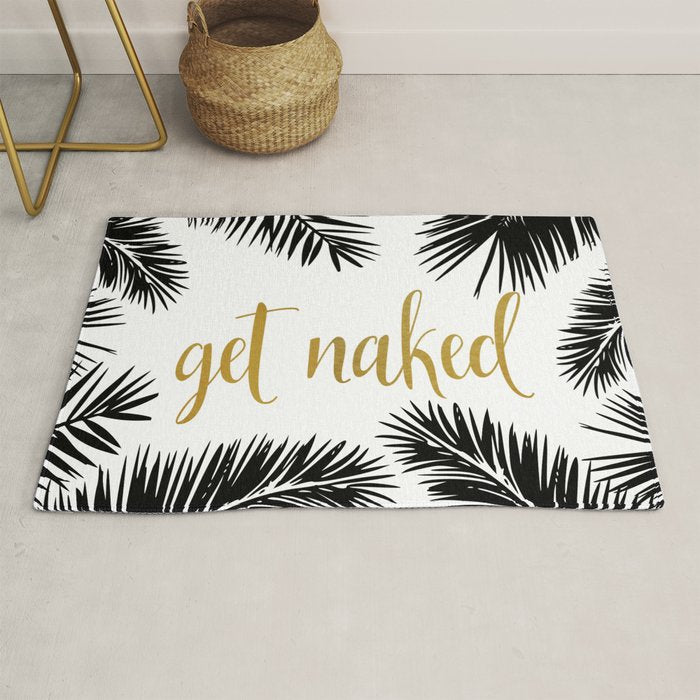 Get Naked, Bathroom Art, Black and White, Palms Print, Meme Rug Gallery Image 1