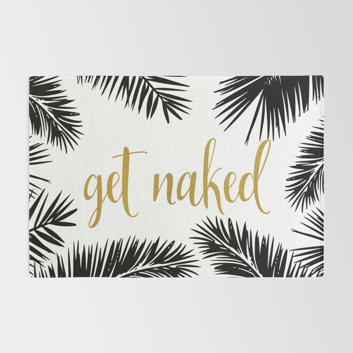 Get Naked, Bathroom Art, Black and White, Palms Print, Meme Rug Gallery Image 2