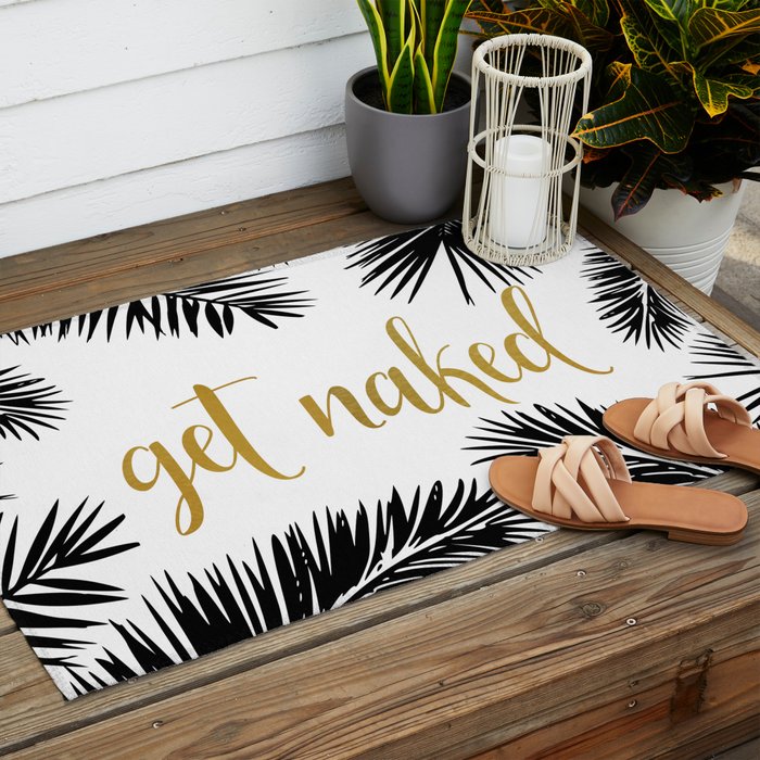 Get Naked, Bathroom Art, Black and White, Palms Print, Meme Outdoor Rug Gallery Image 2