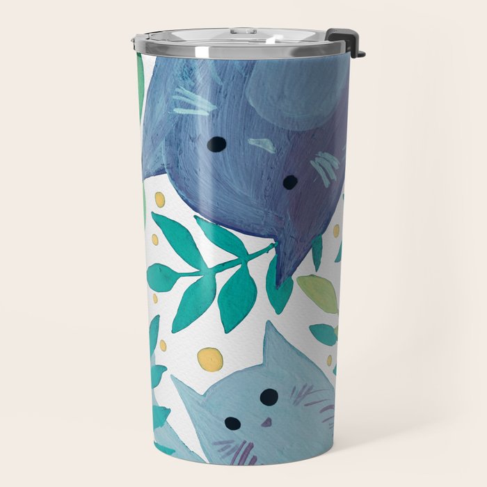 Cats and branches - blue and green Travel Mug Gallery Image 2