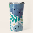Cats and branches - blue and green Travel Mug Gallery Image 2