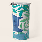 Cats and branches - blue and green Travel Mug Gallery Image 3