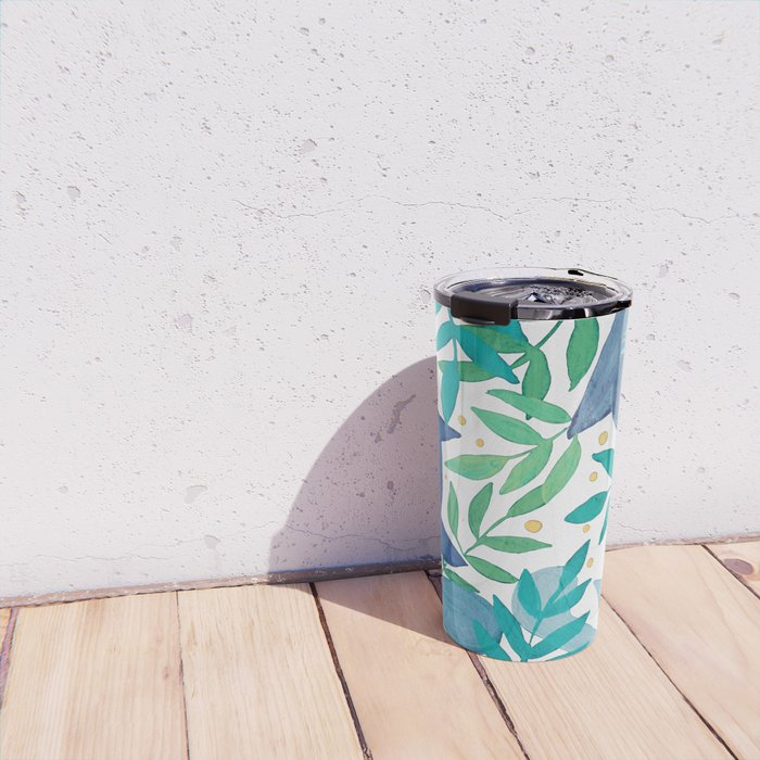 Cats and branches - blue and green Travel Mug Gallery Image 4