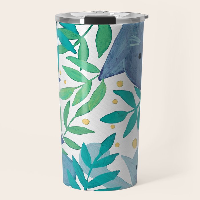 Cats and branches - blue and green Travel Mug Gallery Image 1