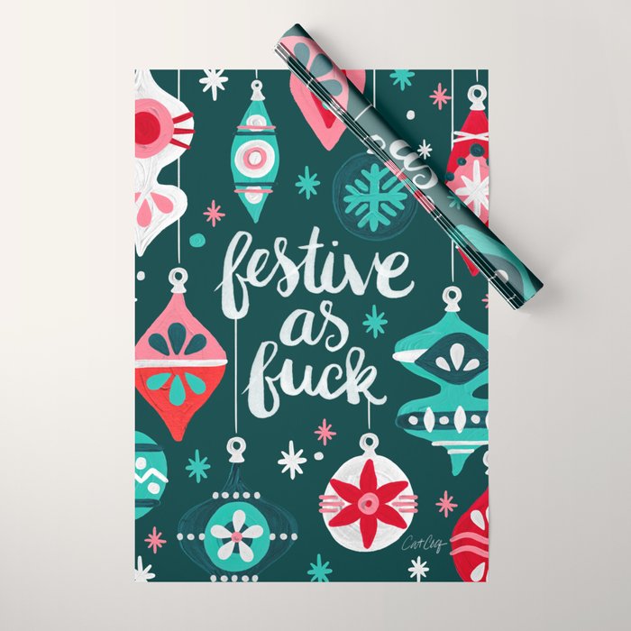 Festive As F*ck - Teal Wrapping Paper Gallery Image 1