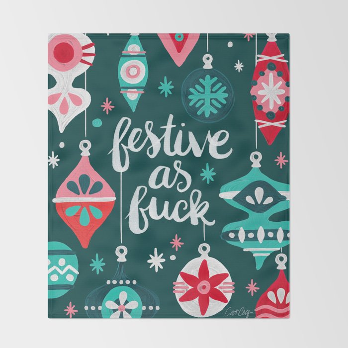 Festive As F*ck - Teal Throw Blanket Gallery Image 2