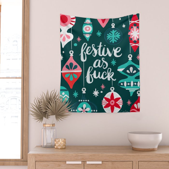 Festive As F*ck - Teal Wall Tapestry Gallery Image 2