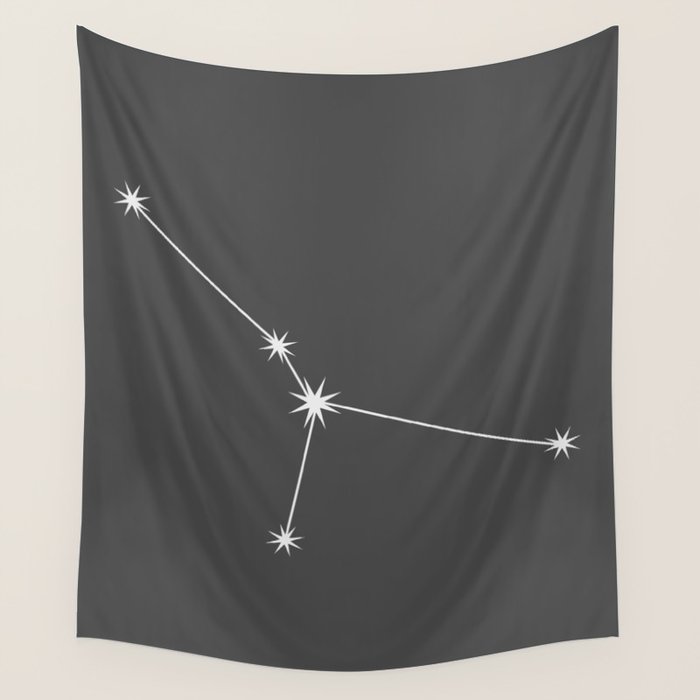 Cancer Zodiac Star Constellation Line Art Grey Wall Tapestry Gallery Image 1