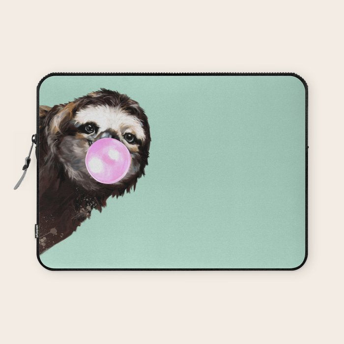 Bubble Gum Sneaky Sloth in Green Laptop Sleeve Gallery Image 1