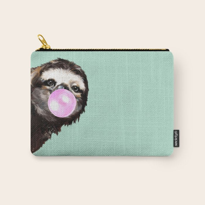 Bubble Gum Sneaky Sloth in Green Carry All Pouch Gallery Image 1