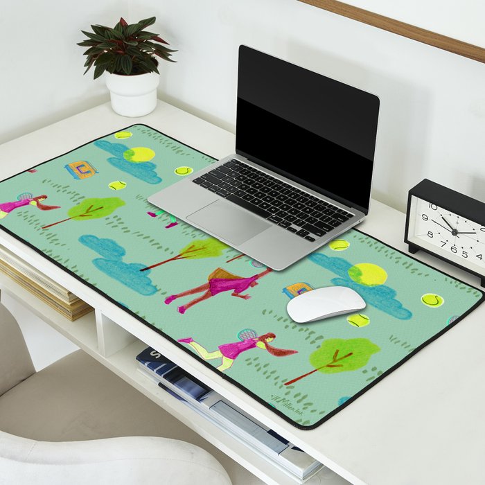Let's Play Tennis in Soft Green Desk Mat Gallery Image 2