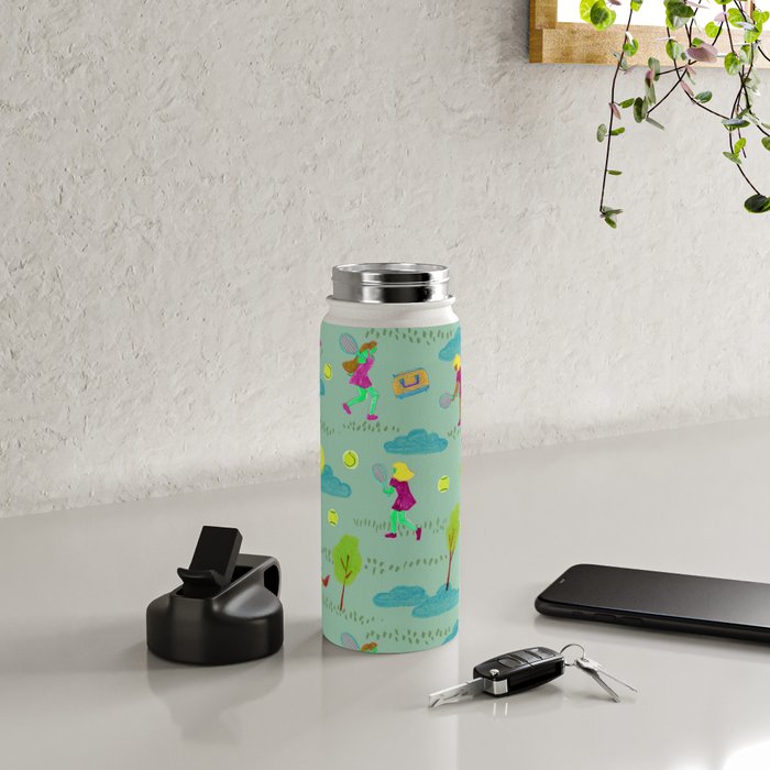 Let's Play Tennis in Soft Green Water Bottle Gallery Image 4