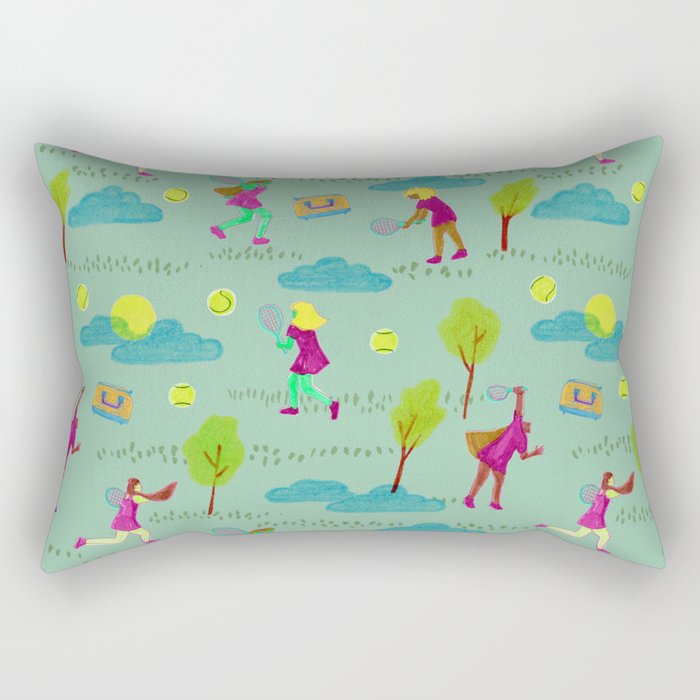 Let's Play Tennis in Soft Green Rectangular Pillow Gallery Image 2