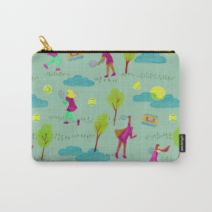 Let's Play Tennis in Soft Green Carry All Pouch Gallery Image 1