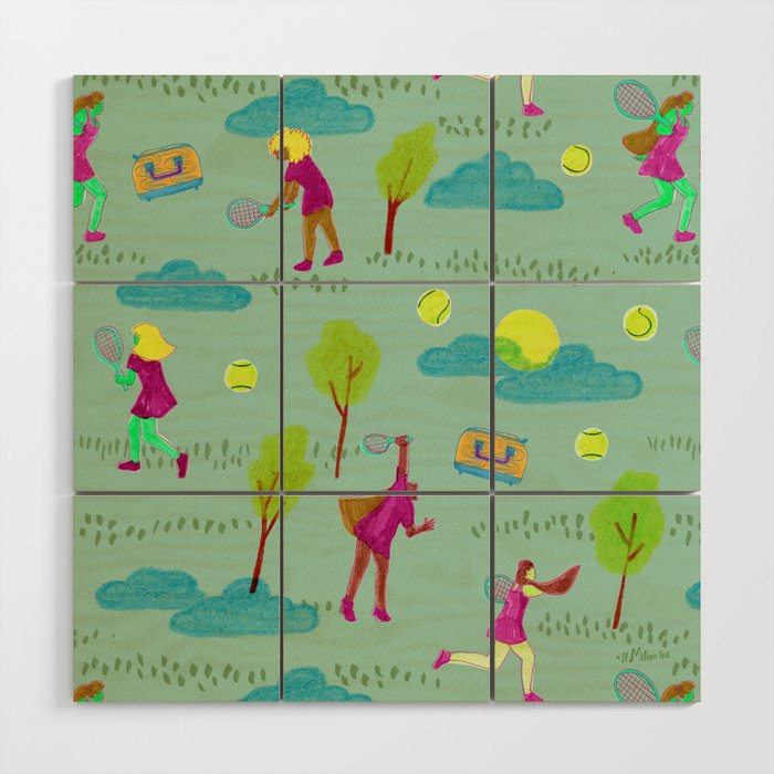 Let's Play Tennis in Soft Green Wood Wall Art Gallery Image 1