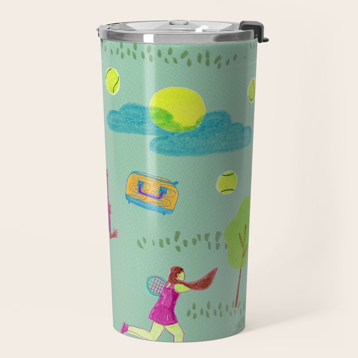 Let's Play Tennis in Soft Green Travel Mug Gallery Image 2