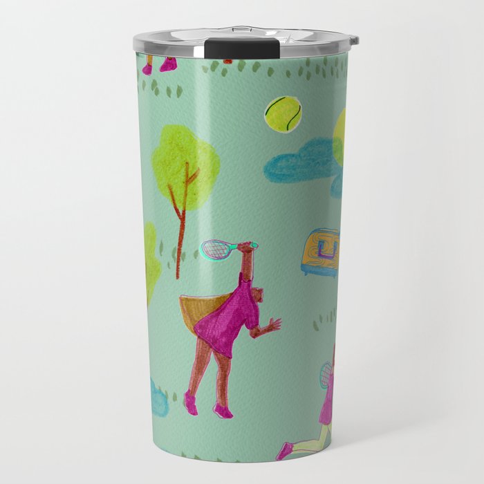 Let's Play Tennis in Soft Green Travel Mug Gallery Image 1
