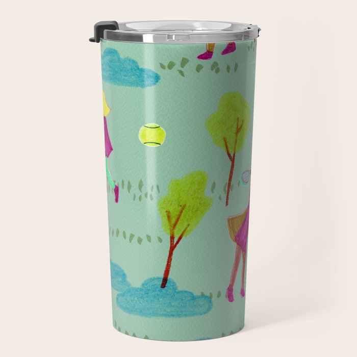 Let's Play Tennis in Soft Green Travel Mug Gallery Image 3