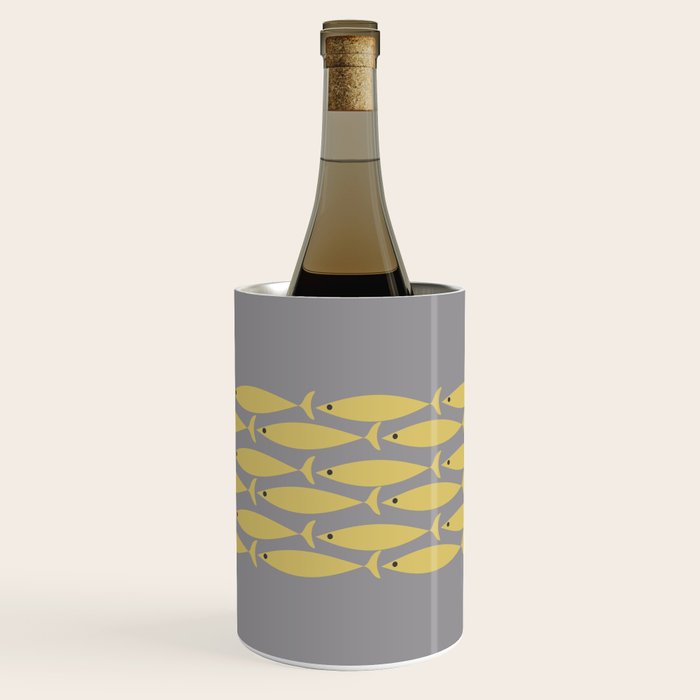 Mid Century Modern Minimalist Fish Stripe Pattern in Retro Gray and Mustard Yellow Wine Chiller Gallery Image 1