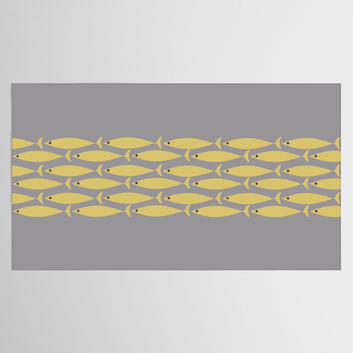Mid Century Modern Minimalist Fish Stripe Pattern in Retro Gray and Mustard Yellow Tablecloth Gallery Image 2