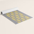 Mid Century Modern Minimalist Fish Stripe Pattern in Retro Gray and Mustard Yellow Yoga Mat Gallery Image 2