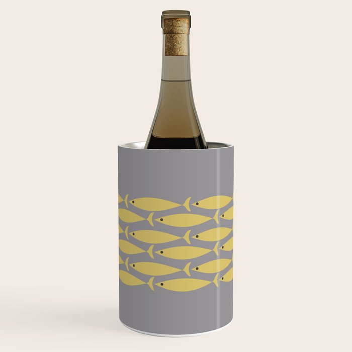 Mid Century Modern Minimalist Fish Stripe Pattern in Retro Gray and Mustard Yellow Wine Chiller Gallery Image 2