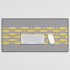 Mid Century Modern Minimalist Fish Stripe Pattern in Retro Gray and Mustard Yellow Desk Mat Gallery Image 1