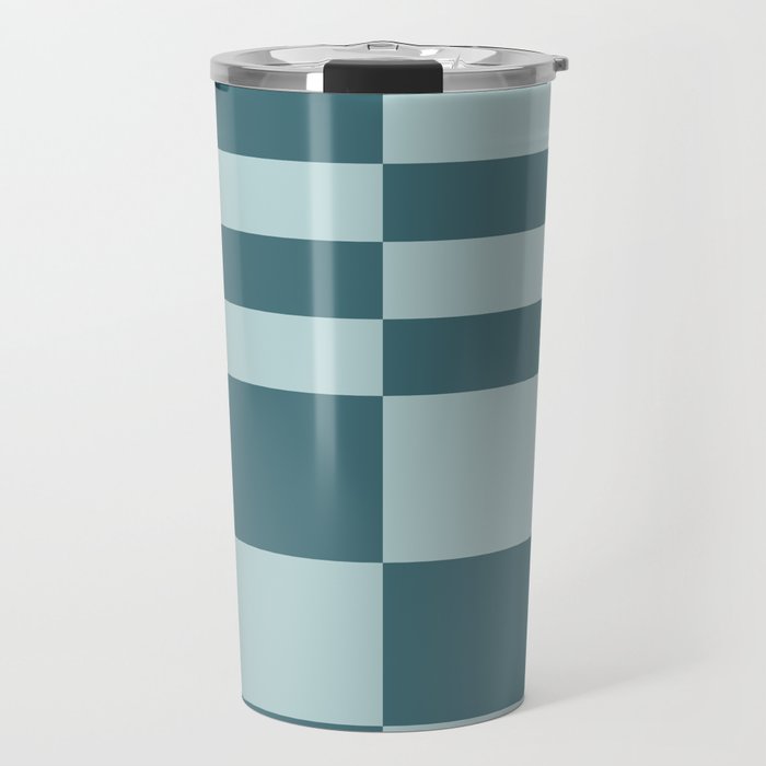 Checkered Multi Check Variable Checked Pattern in Teal Travel Mug Gallery Image 1