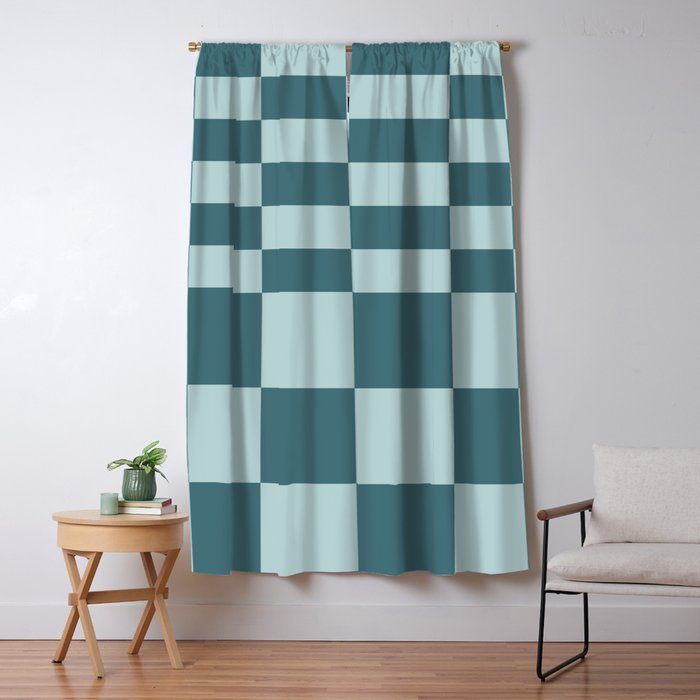 Checkered Multi Check Variable Checked Pattern in Teal Window Curtain Gallery Image 1