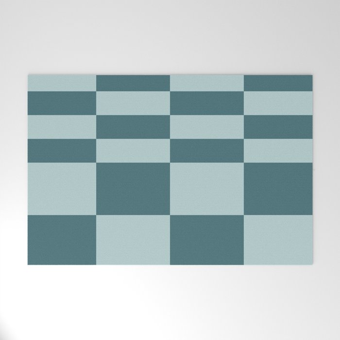 Checkered Multi Check Variable Checked Pattern in Teal Welcome Mat Gallery Image 1