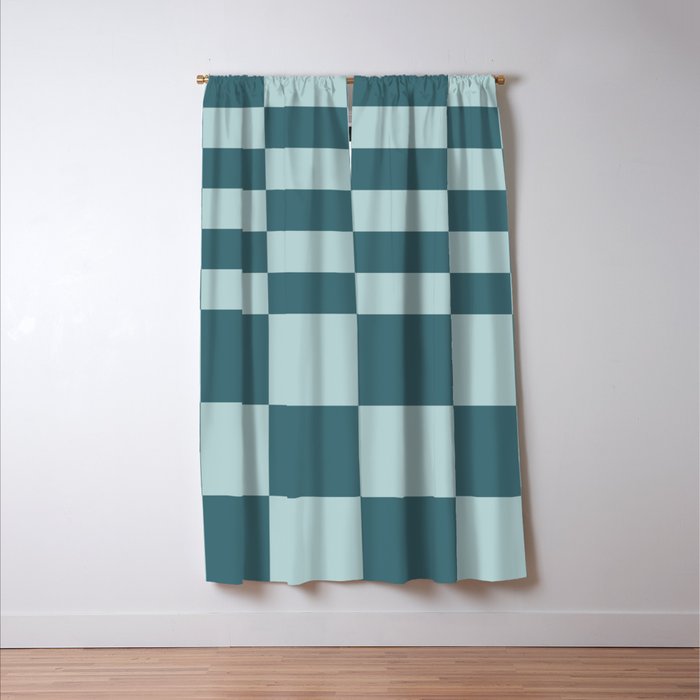 Checkered Multi Check Variable Checked Pattern in Teal Window Curtain Gallery Image 3