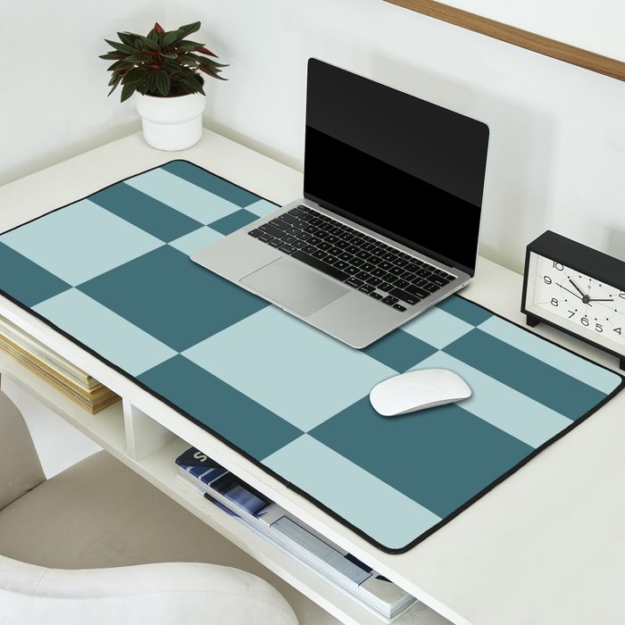 Checkered Multi Check Variable Checked Pattern in Teal Desk Mat Gallery Image 2