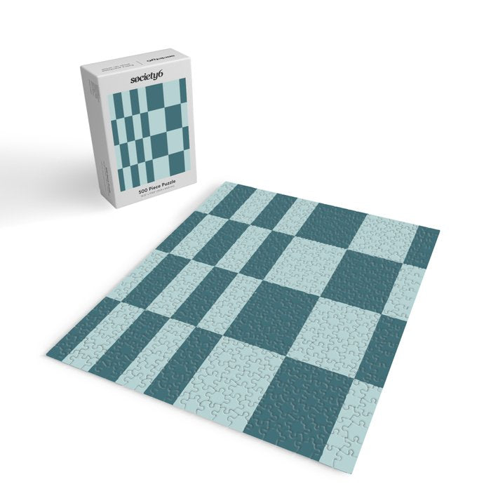 Checkered Multi Check Variable Checked Pattern in Teal Jigsaw Puzzle Gallery Image 2