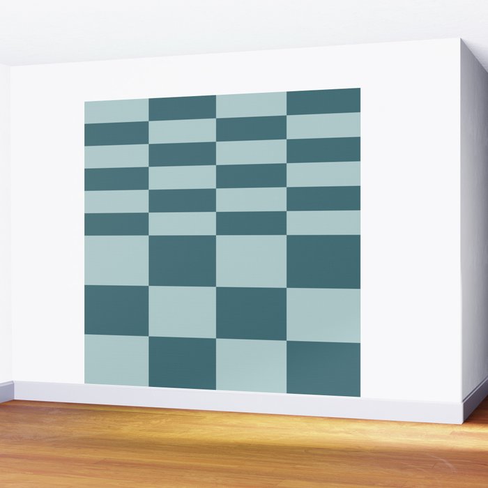Checkered Multi Check Variable Checked Pattern in Teal Wall Mural Gallery Image 2