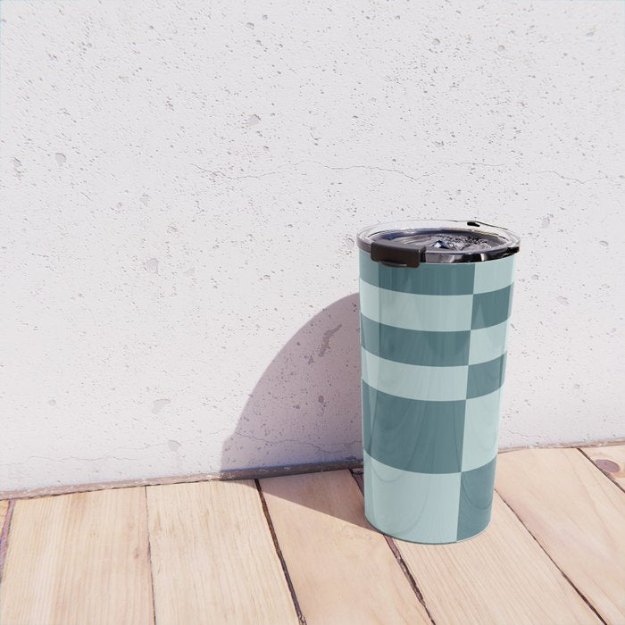 Checkered Multi Check Variable Checked Pattern in Teal Travel Mug Gallery Image 4