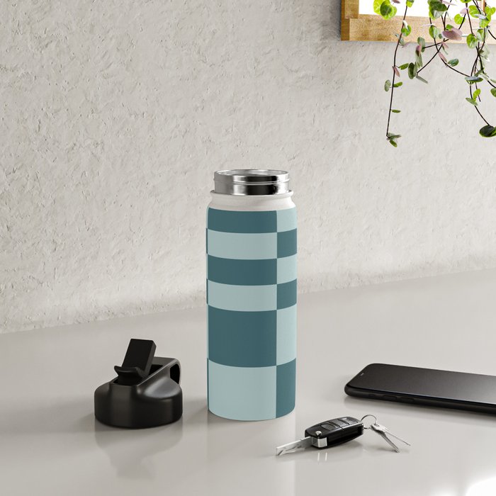 Checkered Multi Check Variable Checked Pattern in Teal Water Bottle Gallery Image 4