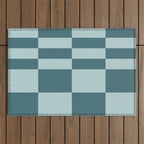 Checkered Multi Check Variable Checked Pattern in Teal Outdoor Rug Gallery Image 1