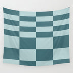 Checkered Multi Check Variable Checked Pattern in Teal Wall Tapestry Gallery Image 4
