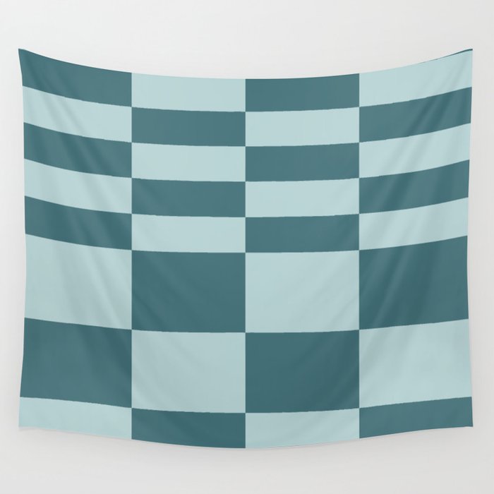 Checkered Multi Check Variable Checked Pattern in Teal Wall Tapestry Gallery Image 4