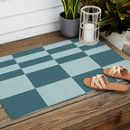 Checkered Multi Check Variable Checked Pattern in Teal Outdoor Rug Gallery Image 2